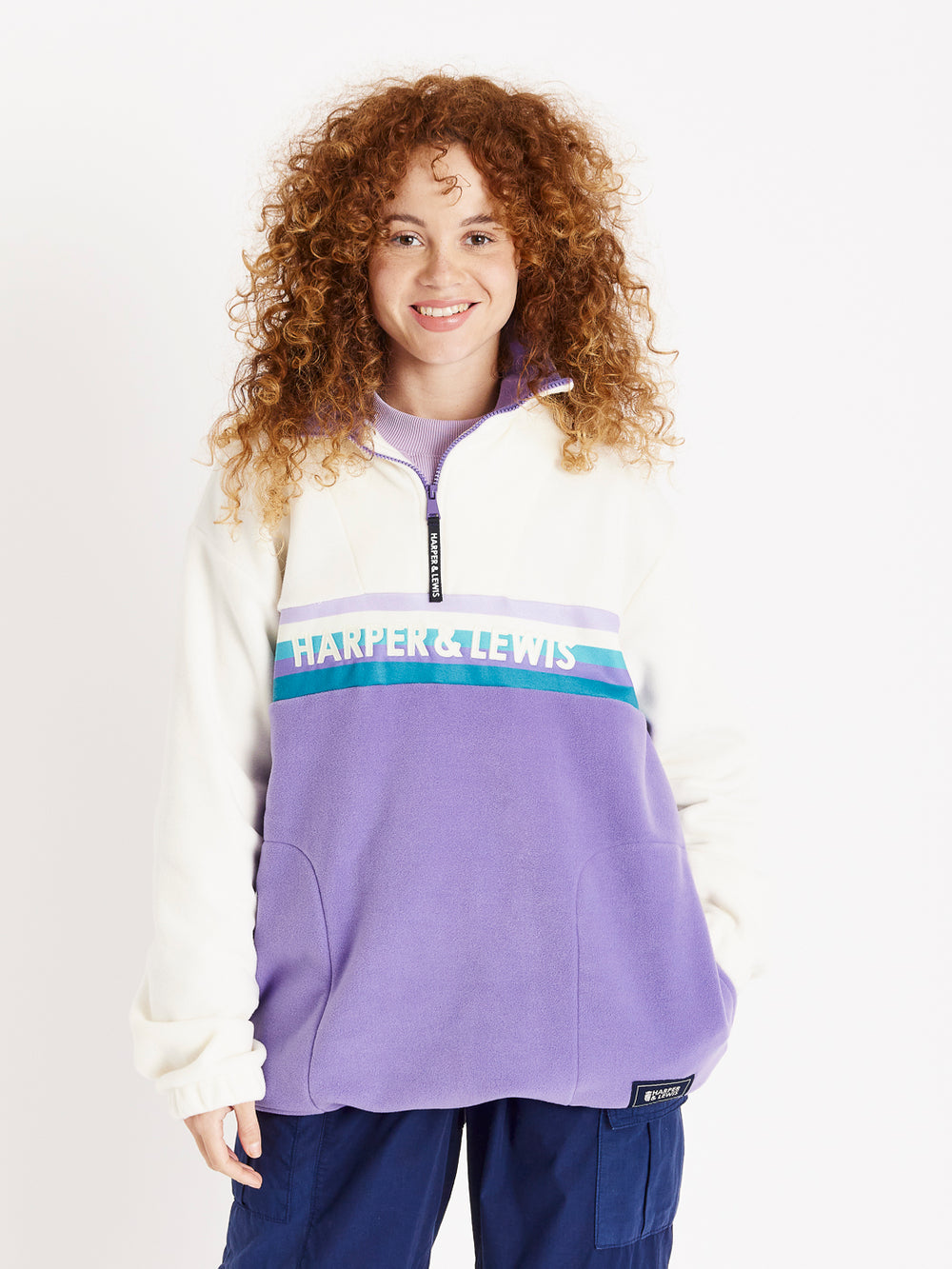 One Eighty 1/4 Zip Fleece Cream & Deep Lavender