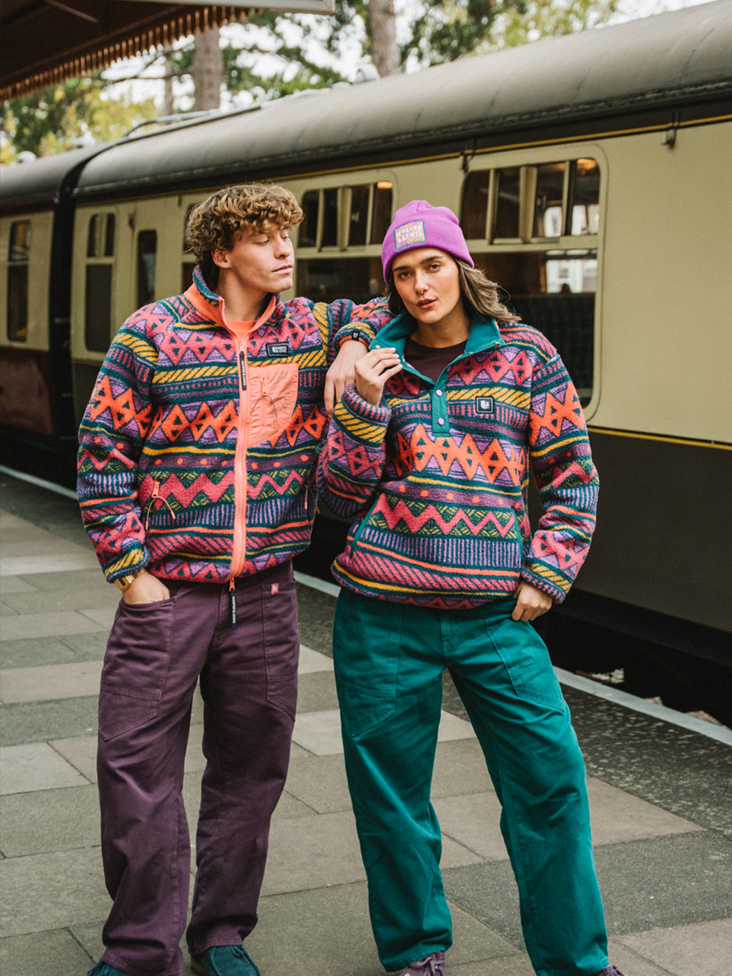 Finn Retro Pattern Full Zip Sherpa Fleece