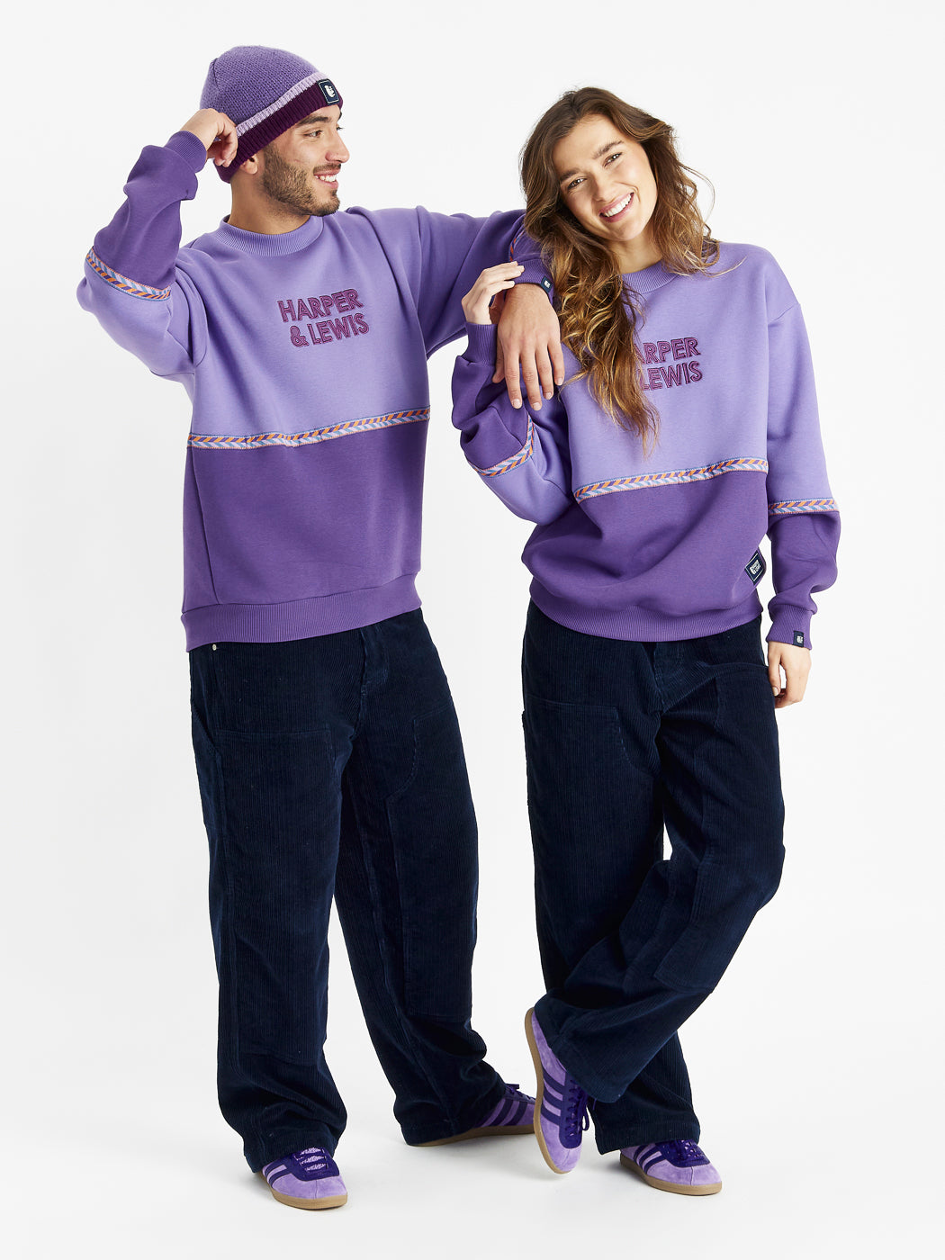 This colour block crewneck sweatshirt features panels of Deep Lavender and Deep Purple.