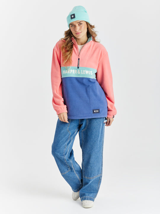 This colour block fleece is for the winter days and chilly evenings, with it's high neck feature.