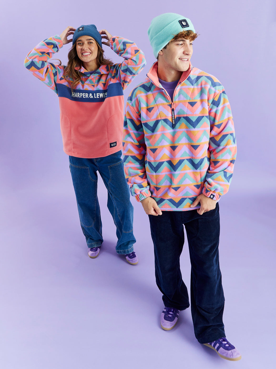 Polar Retro Pattern Popper Neck Fleece Aztec & Coral