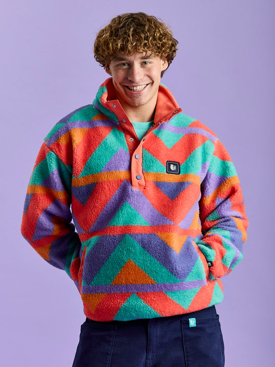 Charlie Retro Patroon Popper Neck Sherpa Fleece
