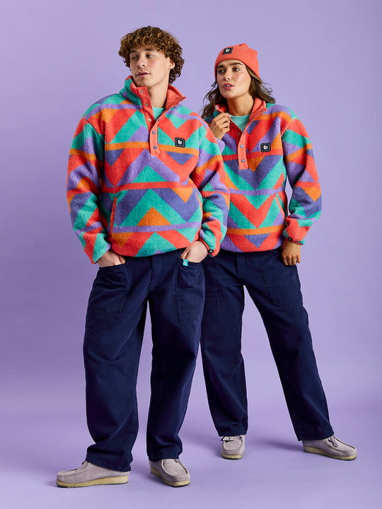 Charlie Retro Patroon Popper Neck Sherpa Fleece