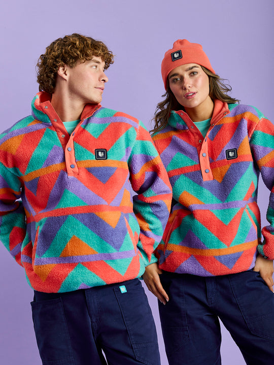 Charlie Retro Patroon Popper Neck Sherpa Fleece