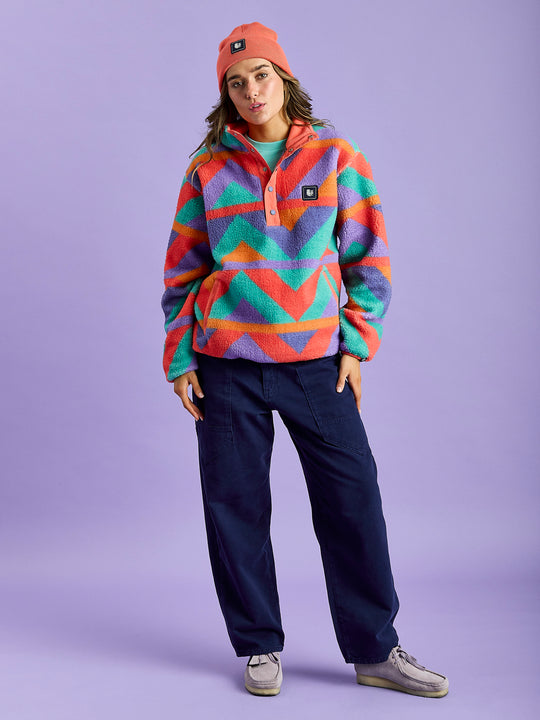 Charlie Retro Patroon Popper Neck Sherpa Fleece