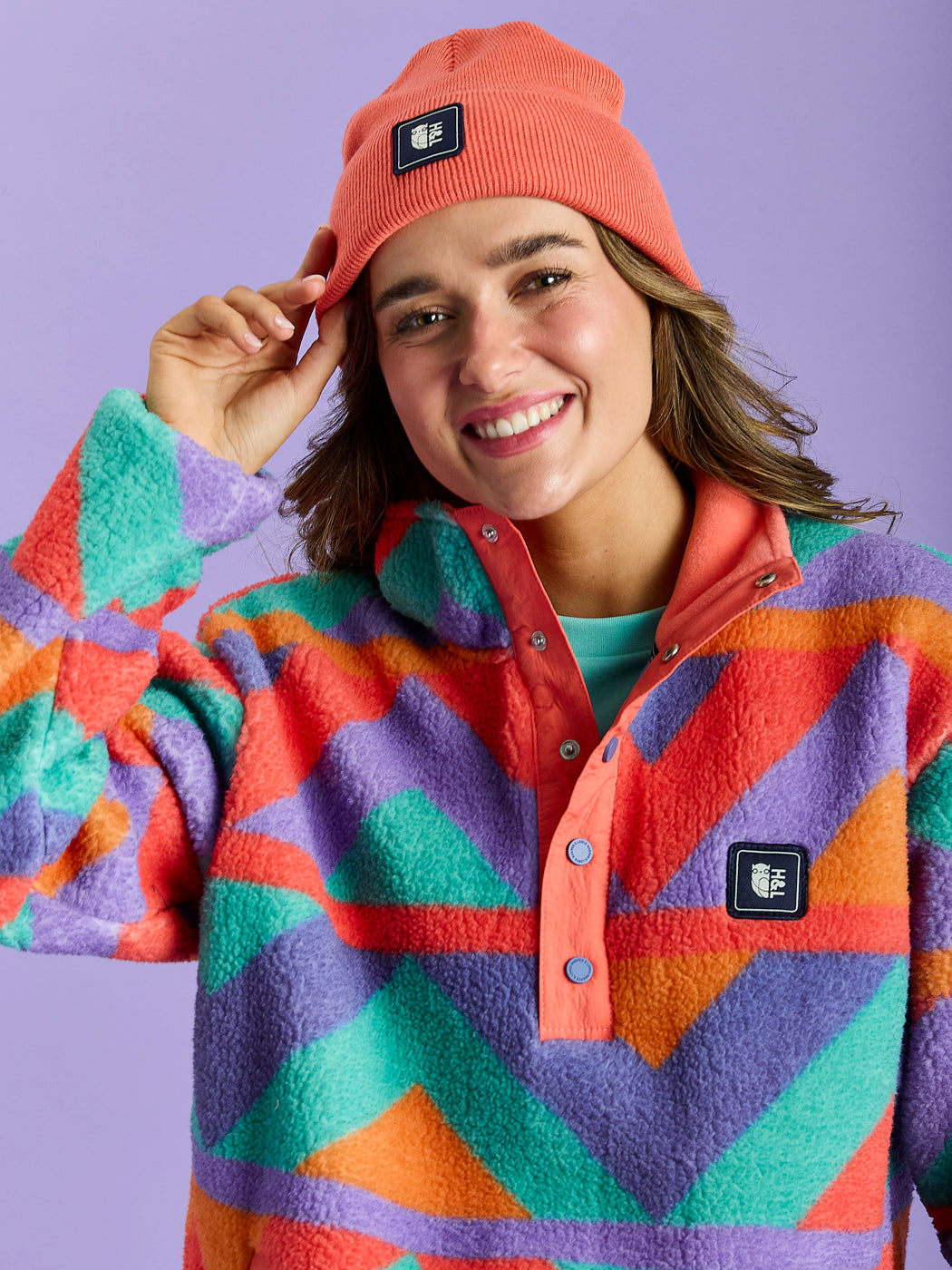 Charlie Retro Patroon Popper Neck Sherpa Fleece