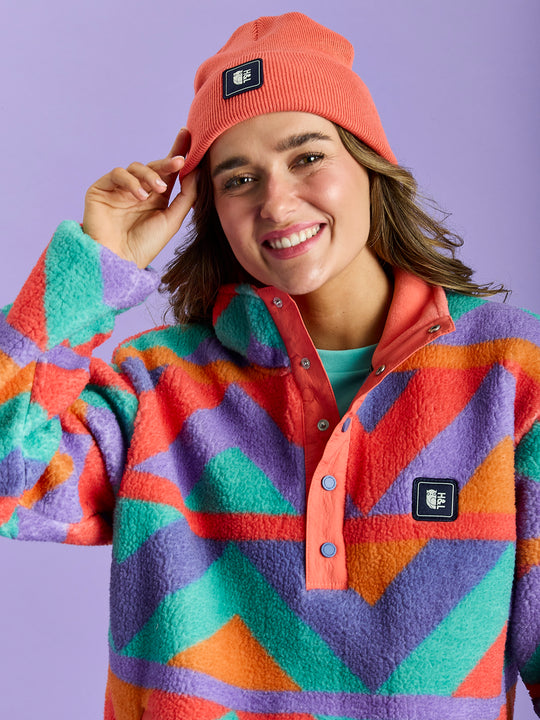 Charlie Retro Patroon Popper Neck Sherpa Fleece