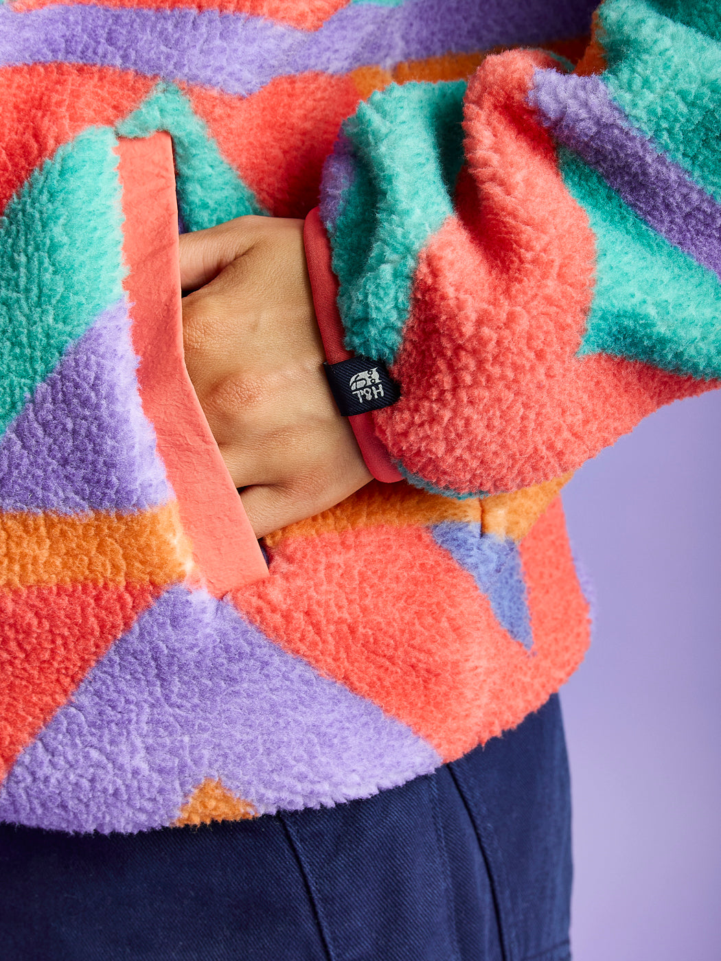 Charlie Retro Patroon Popper Neck Sherpa Fleece