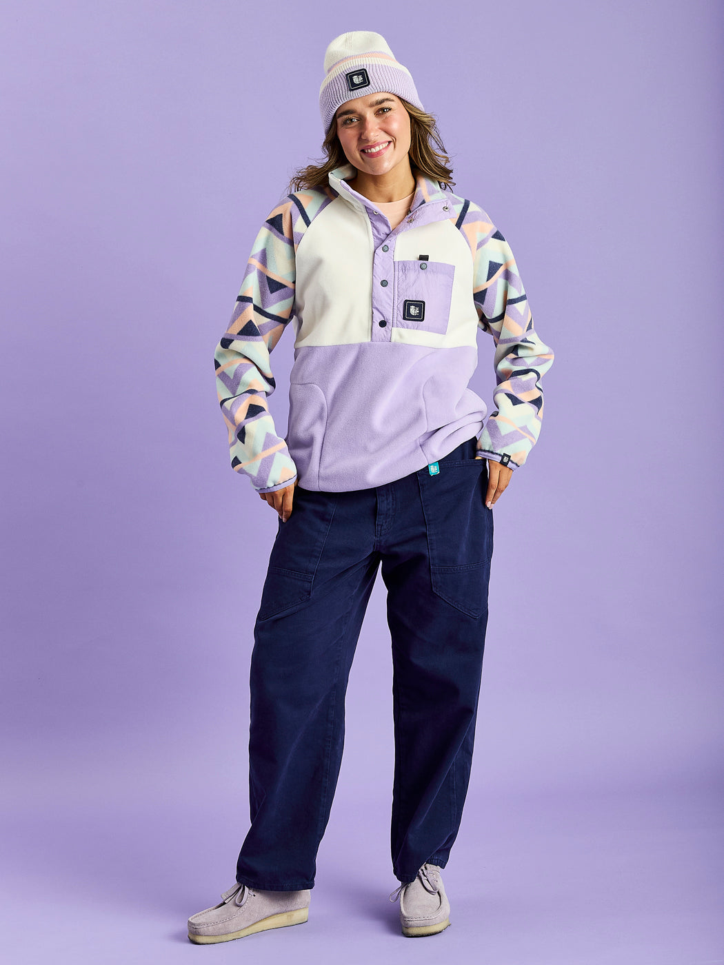 Sutton Retro Pattern Popper Neck Fleece