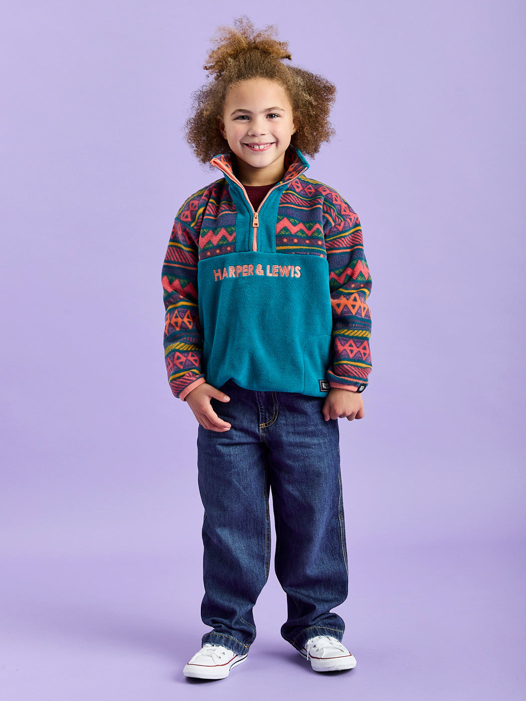 Fleece mit 1/4-Reißverschluss und Retro-Muster fŸr Kinder, Sloan