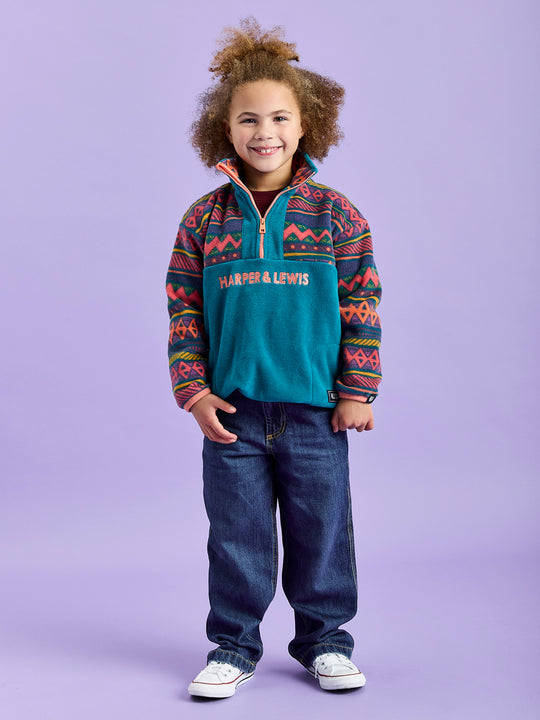 Fleece mit 1/4-Reißverschluss und Retro-Muster fŸr Kinder, Sloan
