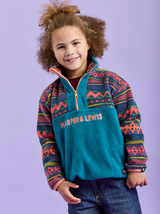 Fleece mit 1/4-Reißverschluss und Retro-Muster fŸr Kinder, Sloan