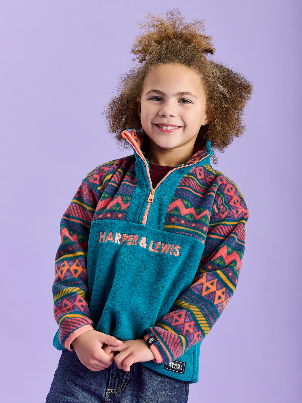 Fleece mit 1/4-Reißverschluss und Retro-Muster fŸr Kinder, Sloan