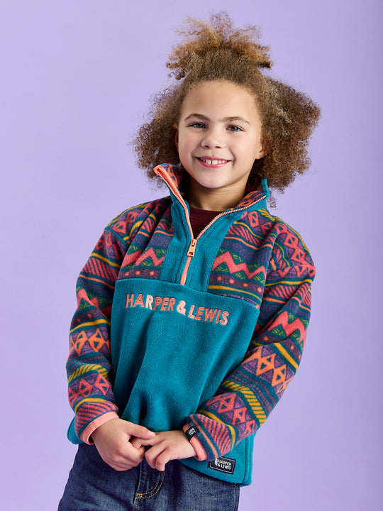 Fleece mit 1/4-Reißverschluss und Retro-Muster fŸr Kinder, Sloan