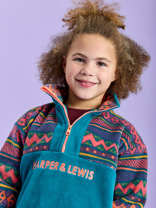 Fleece mit 1/4-Reißverschluss und Retro-Muster fŸr Kinder, Sloan