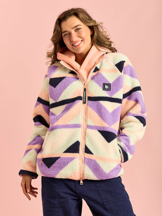 Austin Retro Pattern Full Zip Sherpa Fleece