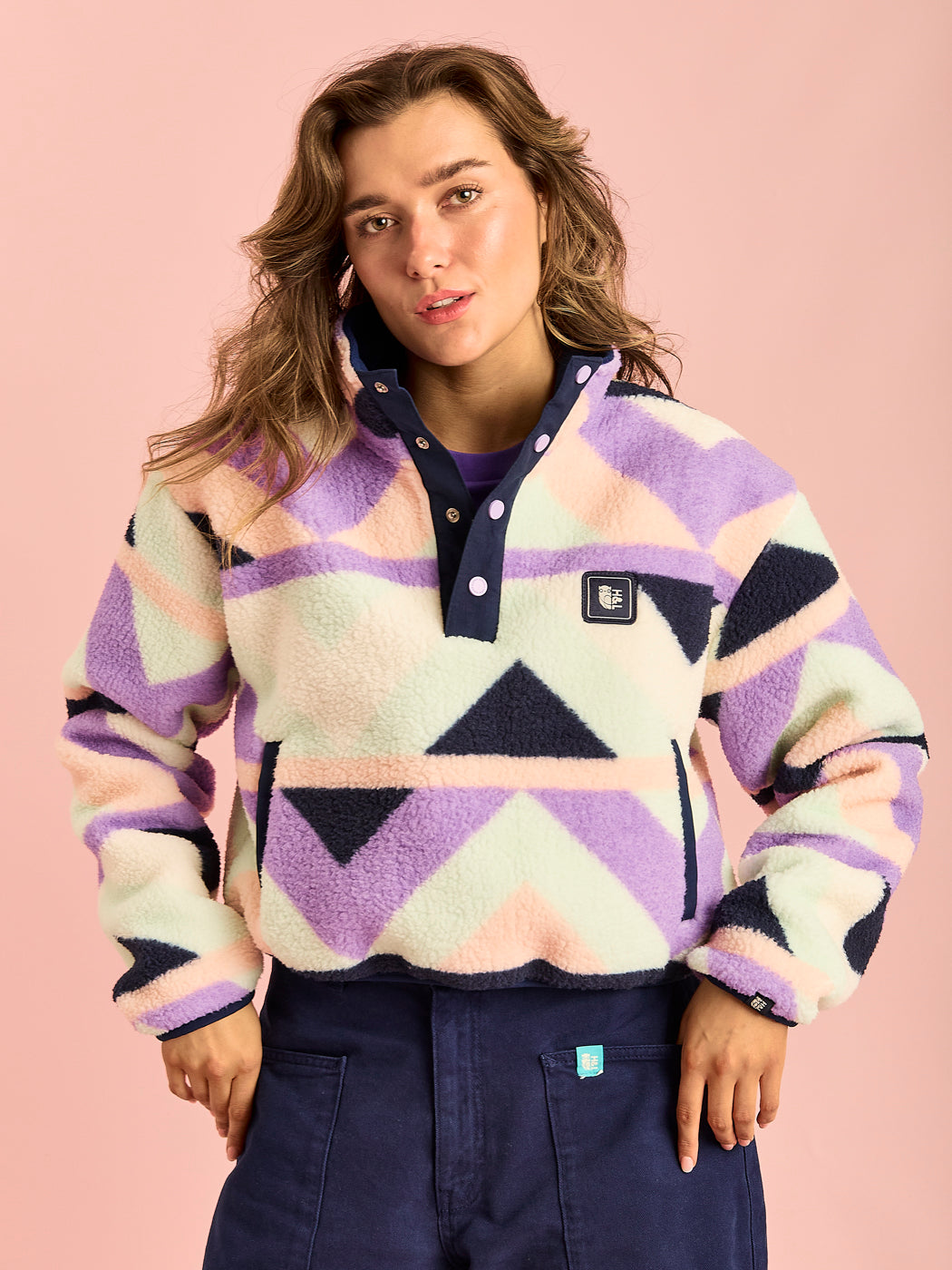 Charlie Retro Patroon Popper Neck Sherpa Fleece