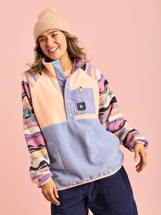 Aries Fleece mit Druckknopf am Hals Petrol & Dunkelviolett