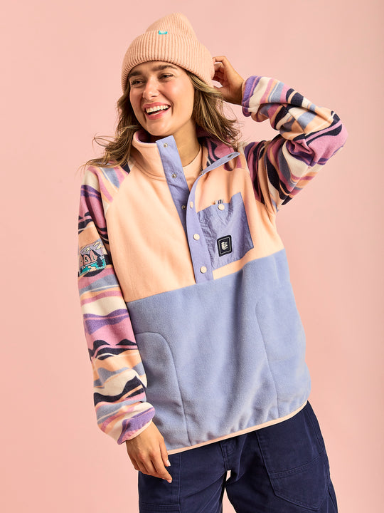 Aries Fleece mit Druckknopf am Hals Petrol & Dunkelviolett