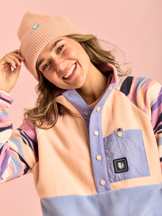 Aries Fleece mit Druckknopf am Hals Petrol & Dunkelviolett