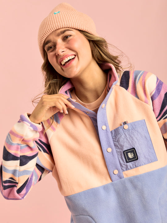 Aries Fleece mit Druckknopf am Hals Petrol & Dunkelviolett