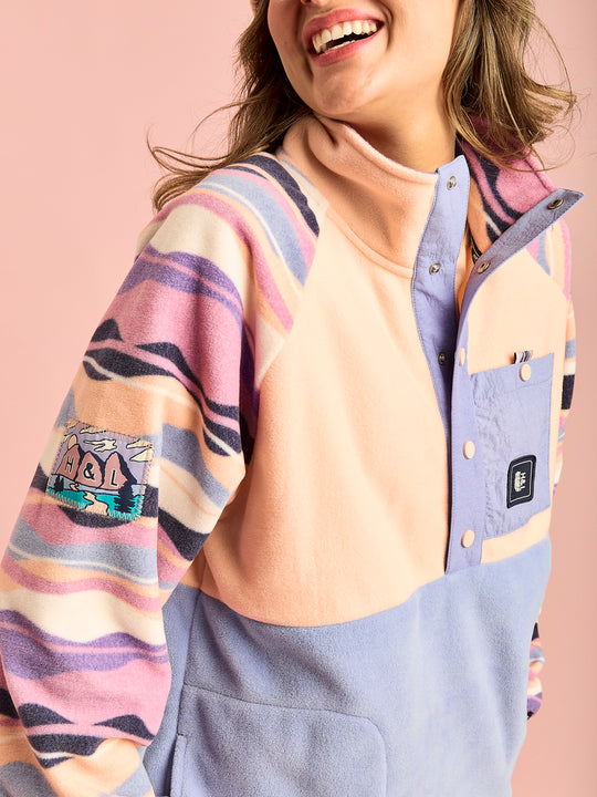 Aries Fleece mit Druckknopf am Hals Petrol & Dunkelviolett