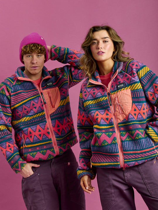 Finn Retro Pattern Full Zip Sherpa Fleece