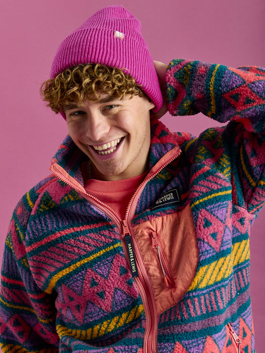 Finn Retro Pattern Full Zip Sherpa Fleece