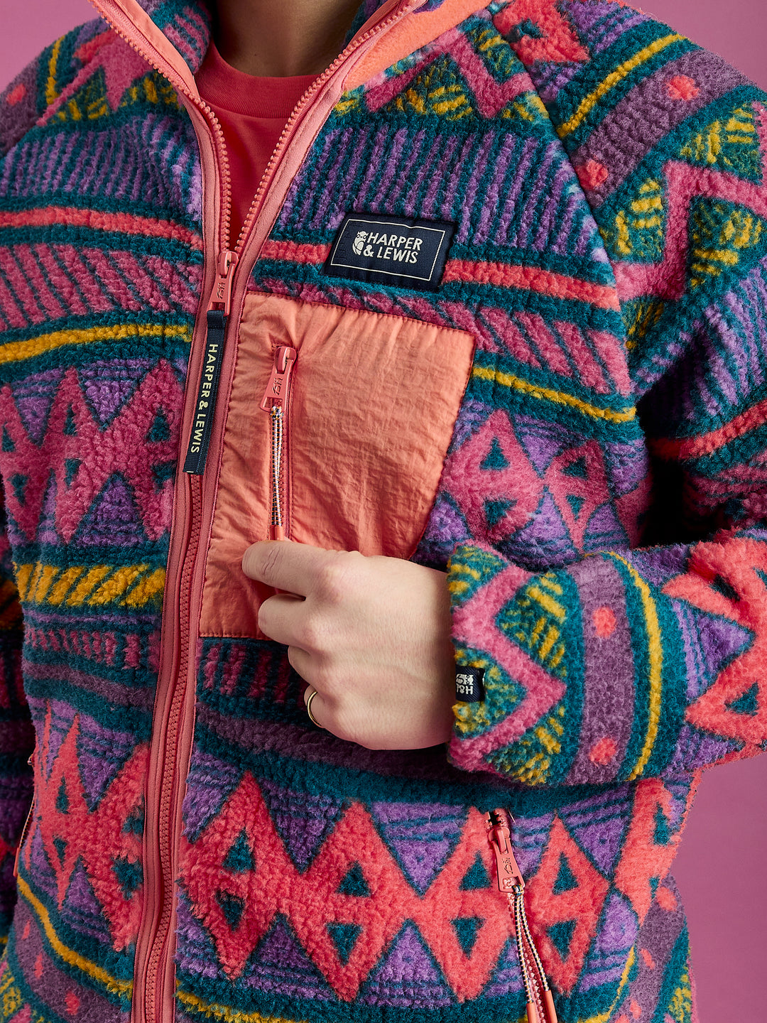 Finn Retro Pattern Full Zip Sherpa Fleece