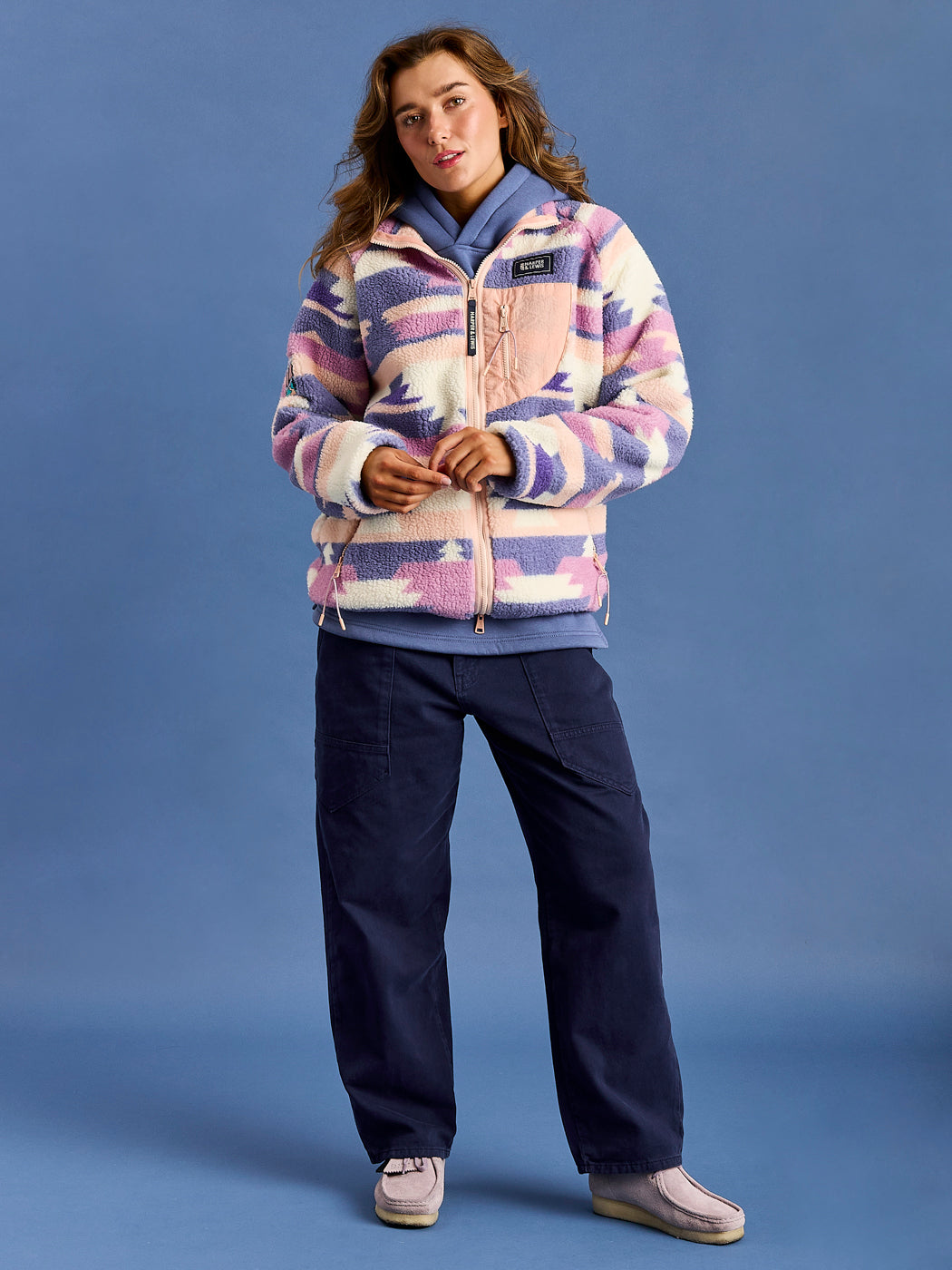 Finn Retro Pattern Full Zip Sherpa Fleece