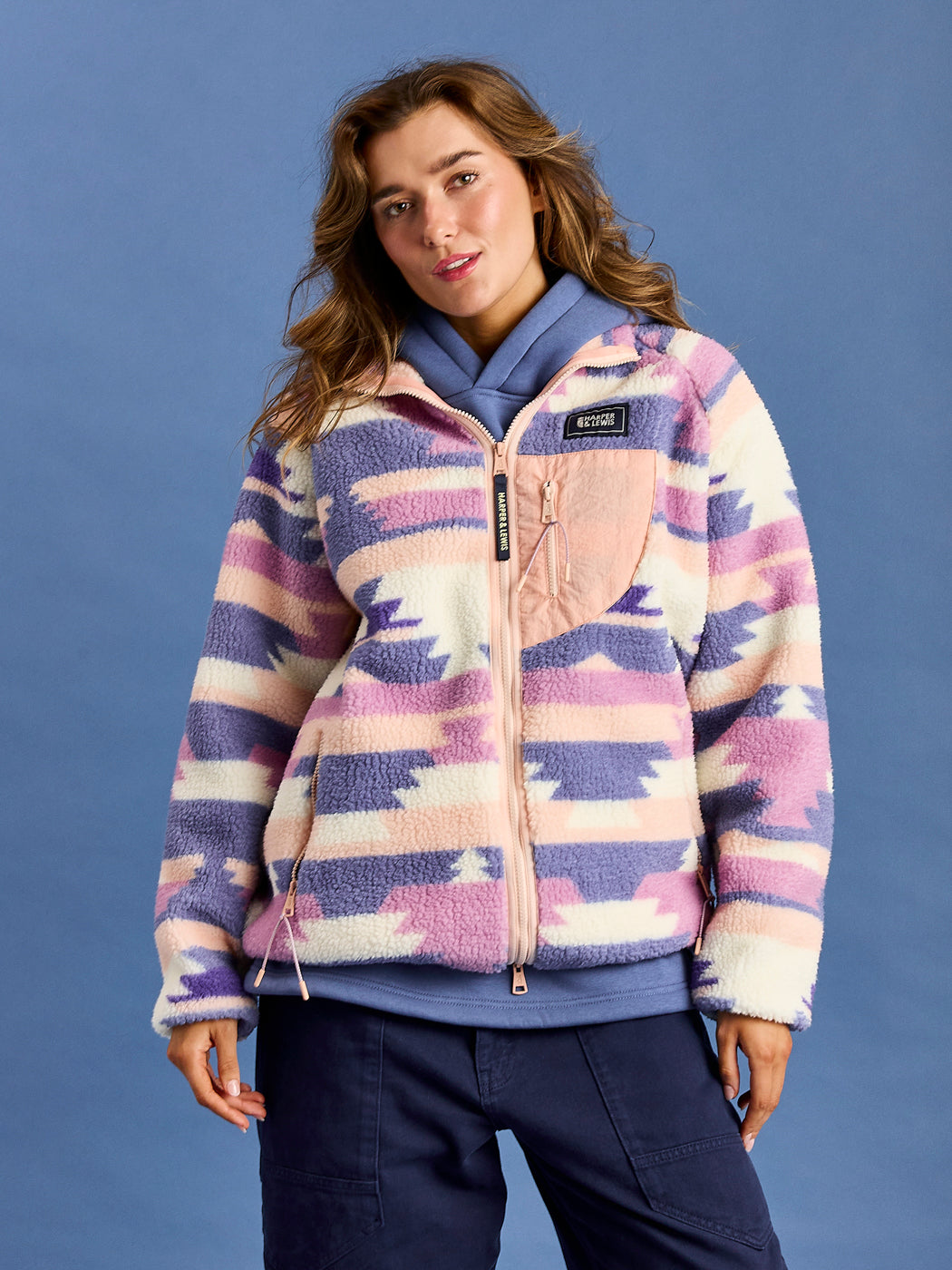 Finn Retro Pattern Full Zip Sherpa Fleece