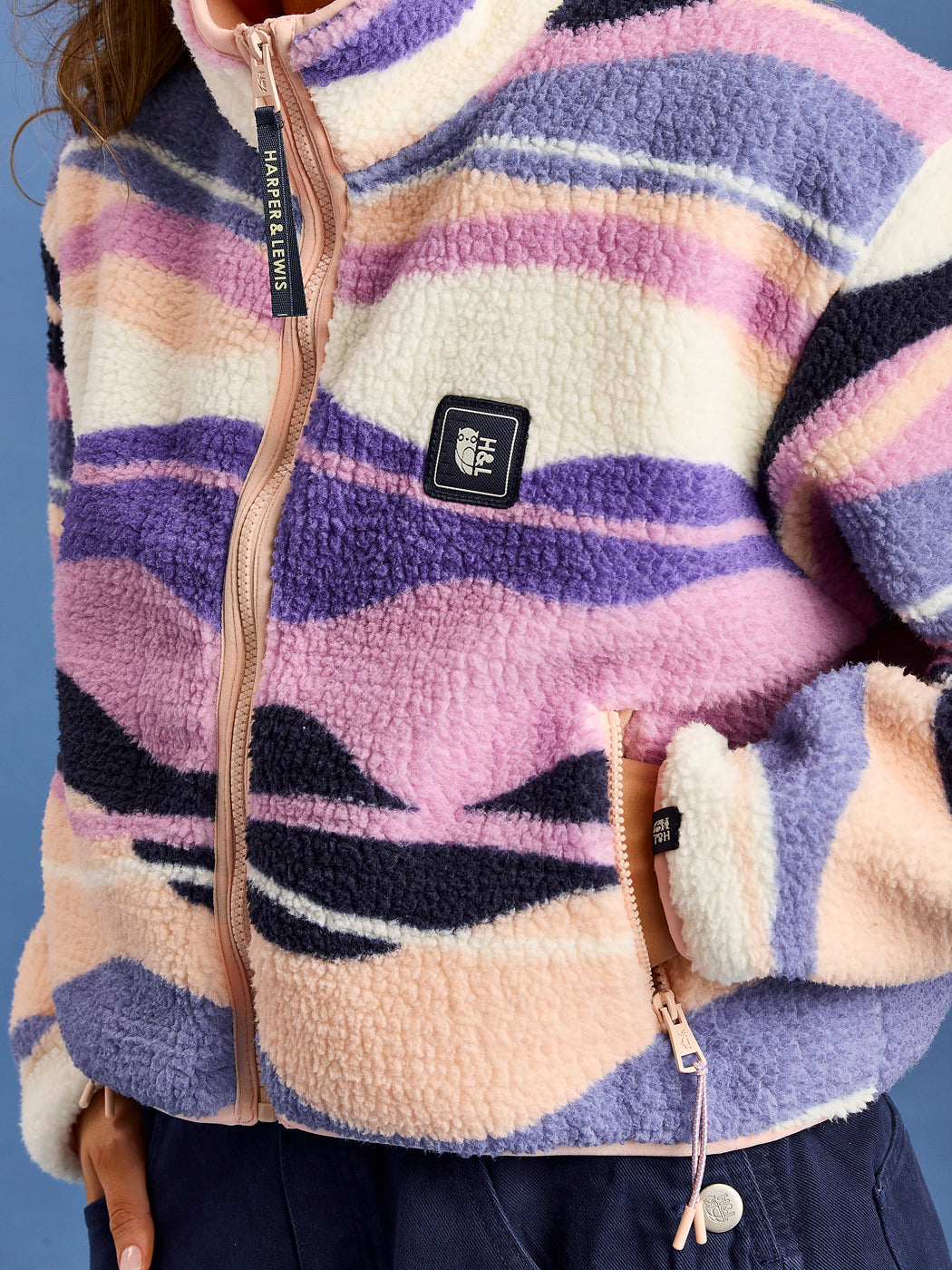 Lana Retro Pattern Cropped Sherpa Fleece Jacket