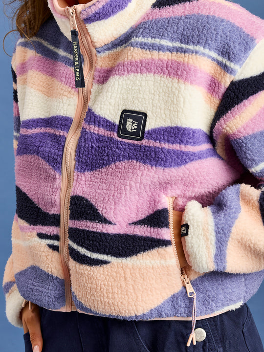 Lana Retro Pattern Cropped Sherpa Fleece Jacket