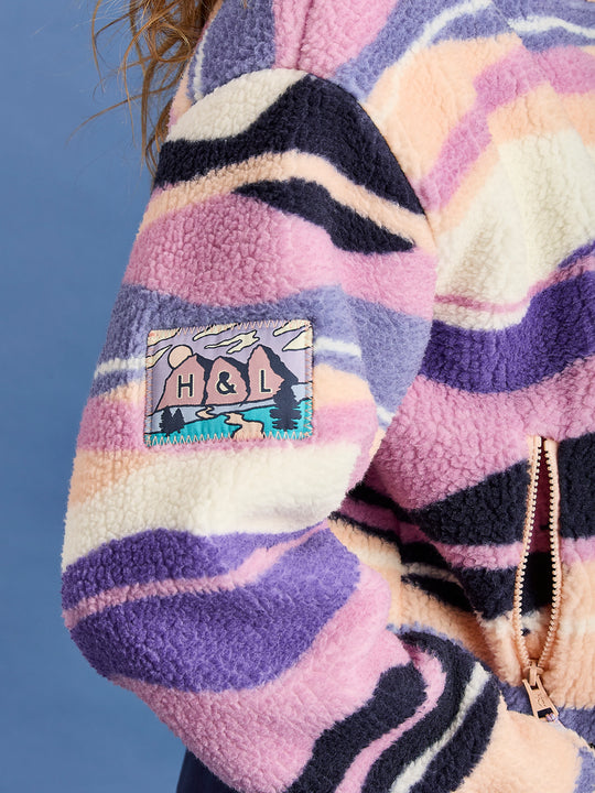 Lana Retro Pattern Cropped Sherpa Fleece Jacket