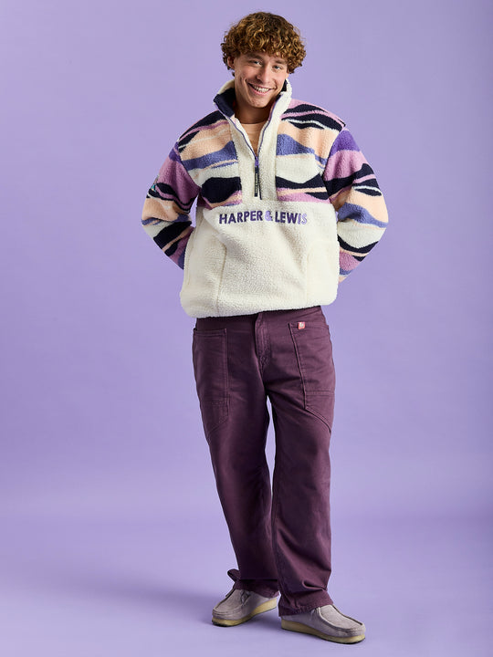 Leyna Sherpa-Fleece mit 1/4-Reißverschluss im Retro-Muster