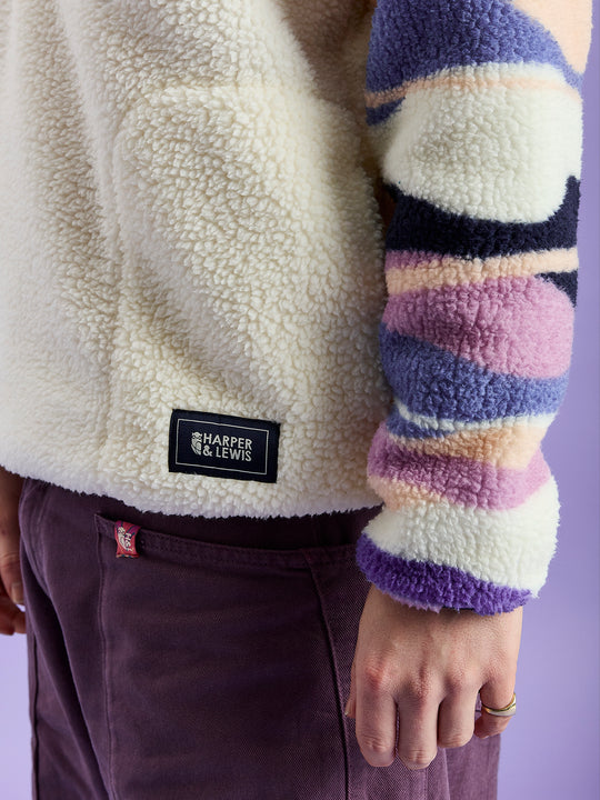 Leyna Sherpa-Fleece mit 1/4-Reißverschluss im Retro-Muster