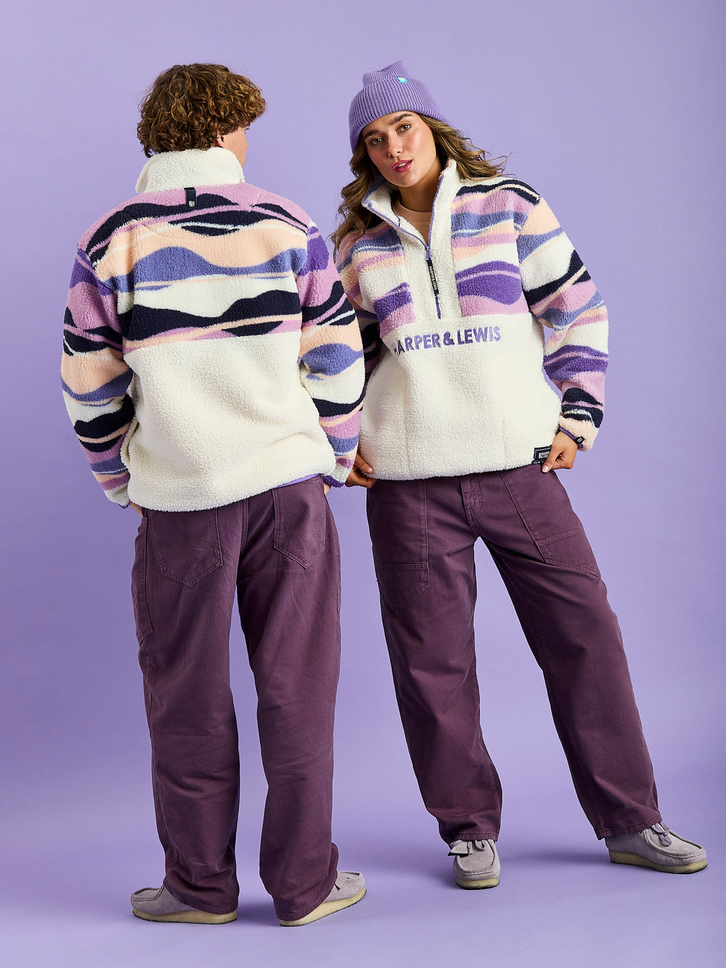 Leyna Sherpa-Fleece mit 1/4-Reißverschluss im Retro-Muster