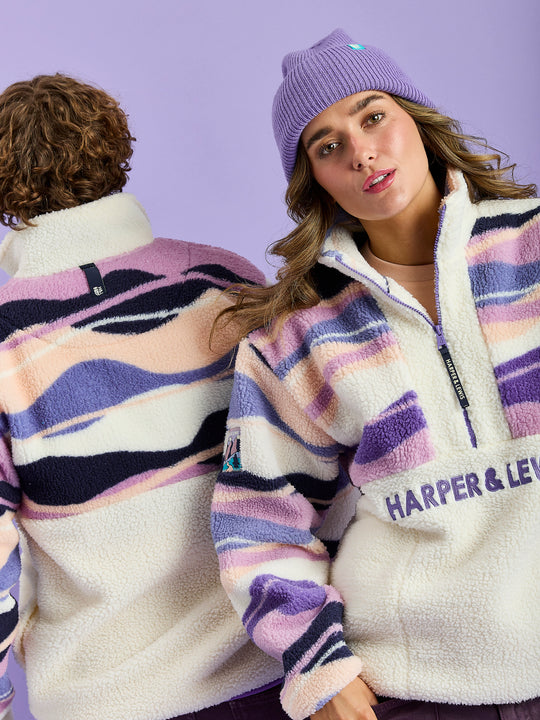 Leyna Sherpa-Fleece mit 1/4-Reißverschluss im Retro-Muster