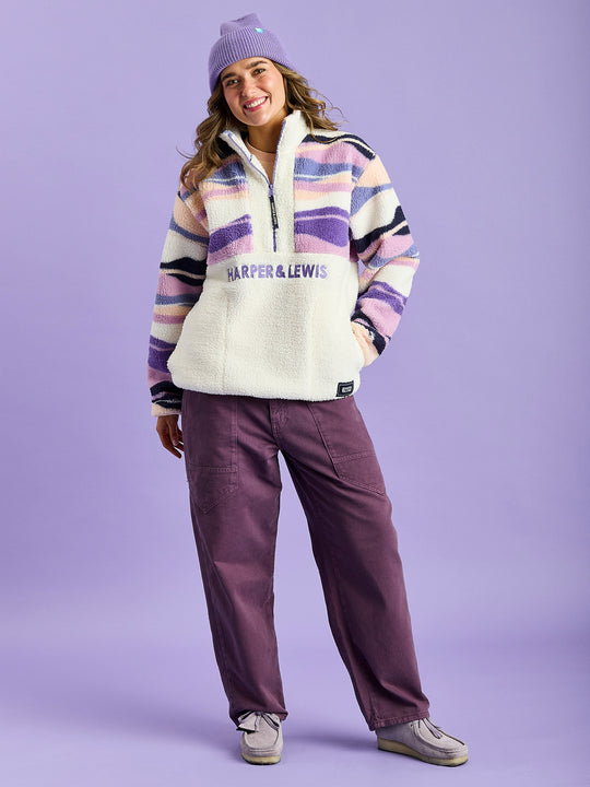 Leyna Sherpa-Fleece mit 1/4-Reißverschluss im Retro-Muster