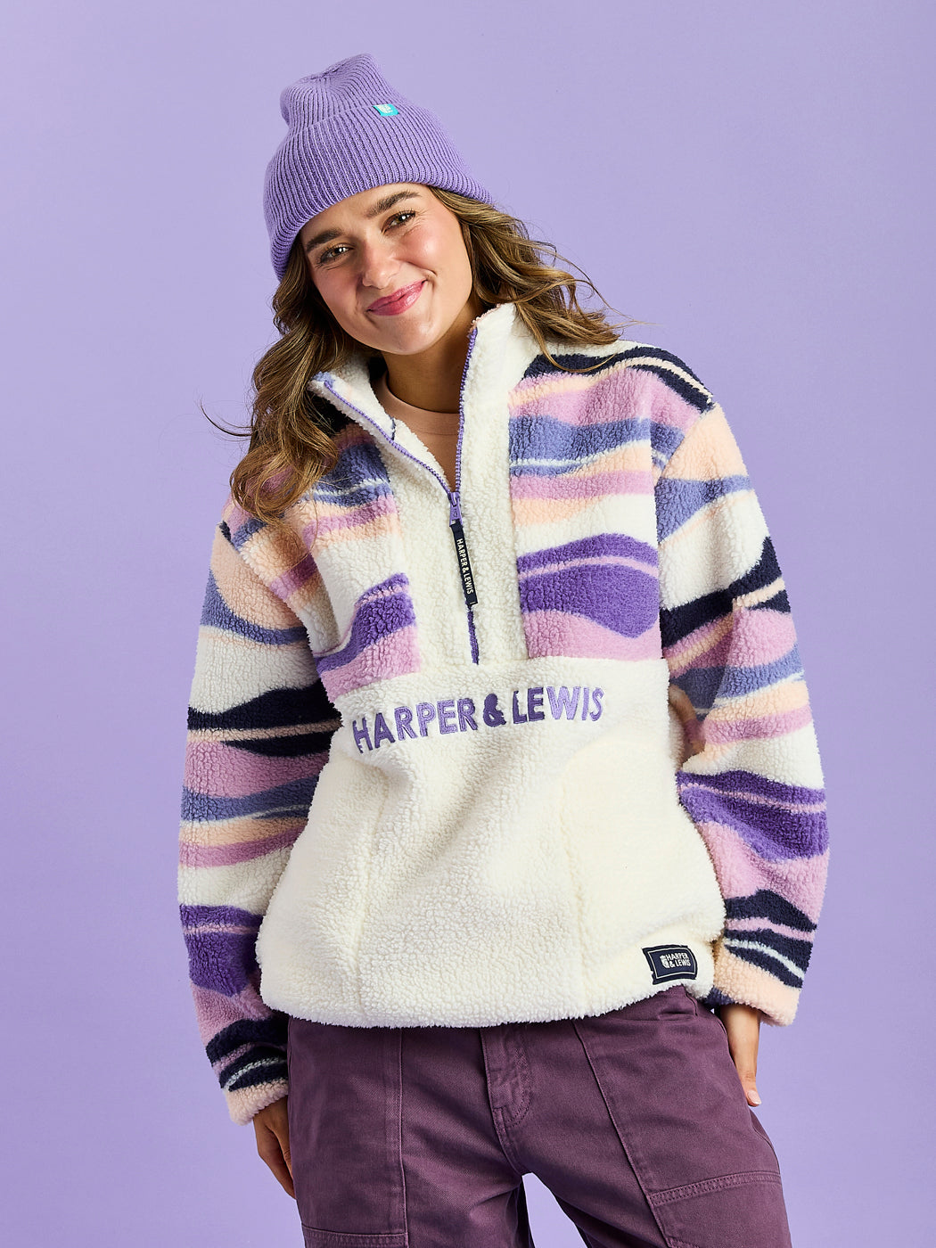 Leyna Sherpa-Fleece mit 1/4-Reißverschluss im Retro-Muster