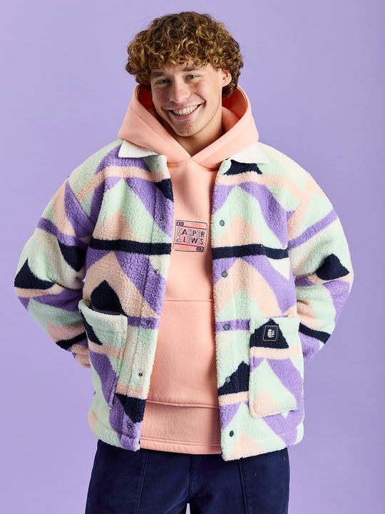 Beau Retro Pattern Sherpa Fleece Shirt