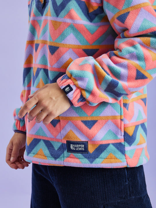 Cosy Fleece Jacket with abstract retro design, a Harper & Lewis classic. 