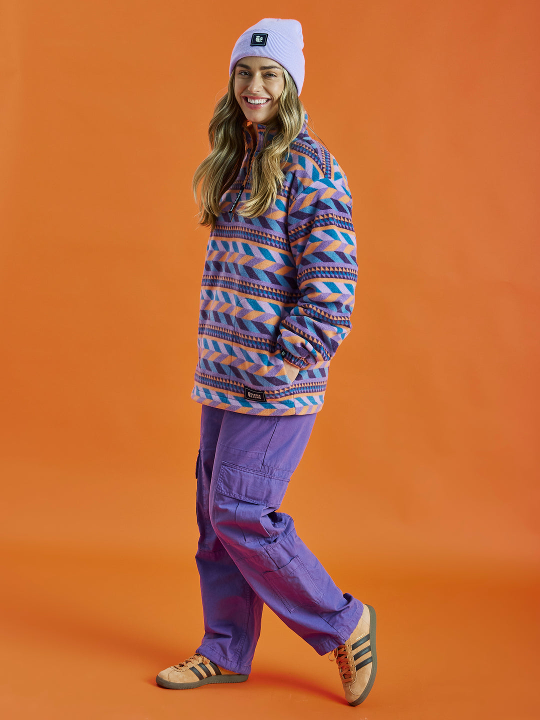 Oversized womens patterned fleece jacket, the perfect layering piece or to be worn on its own.