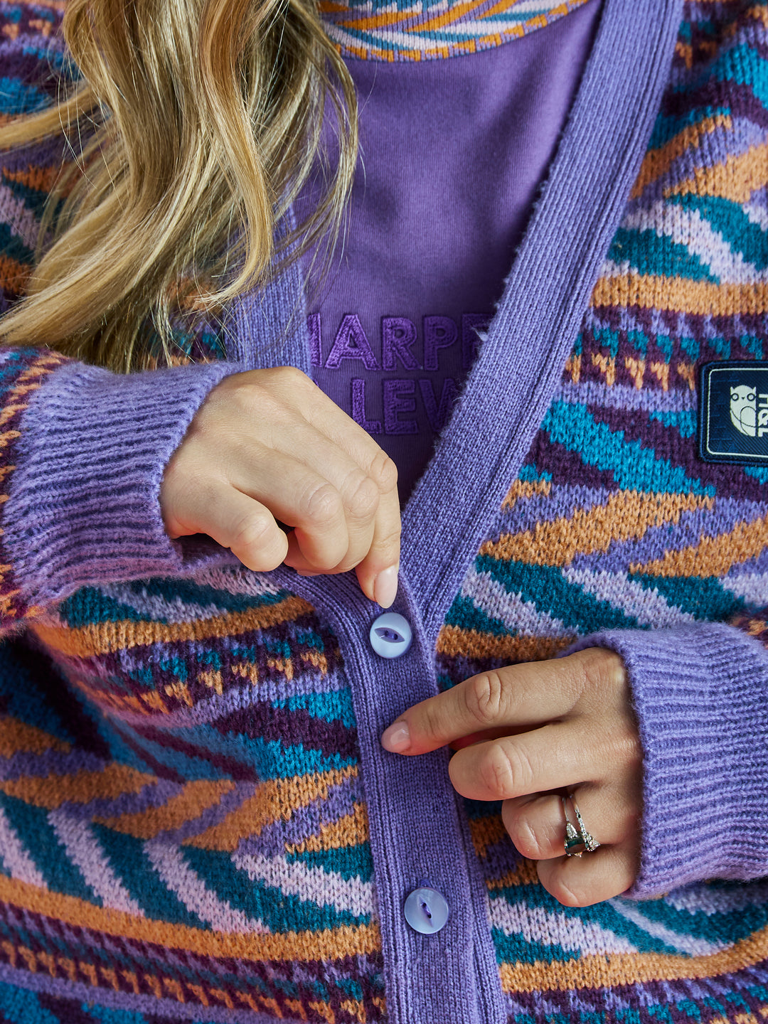 Close up button details on the Eira Cardigan.