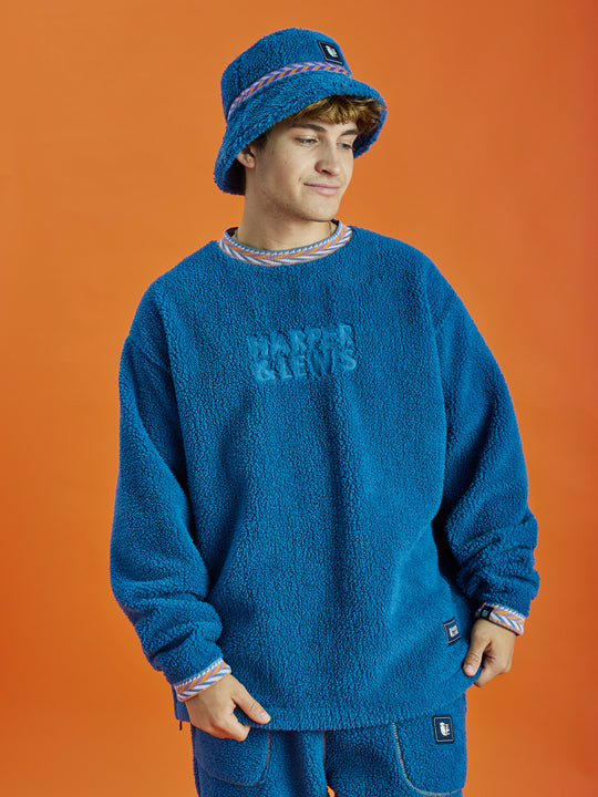 Mens fleece sweater with petrol coloured Harper & Lewis embroidery.