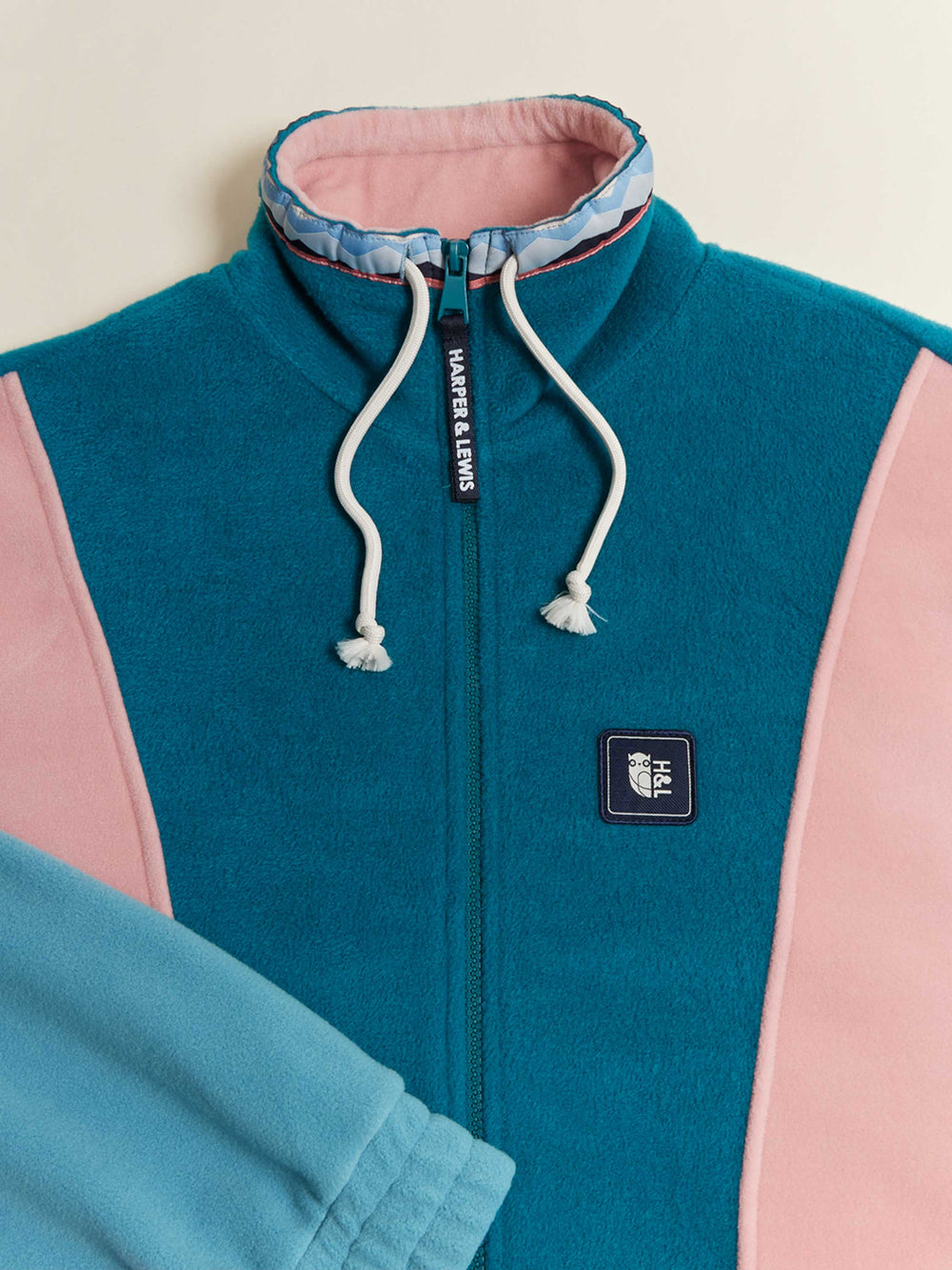 Cosy Teal Green, Steel Blue and Dusty Pink full zip fleece, perfect for colder months.
