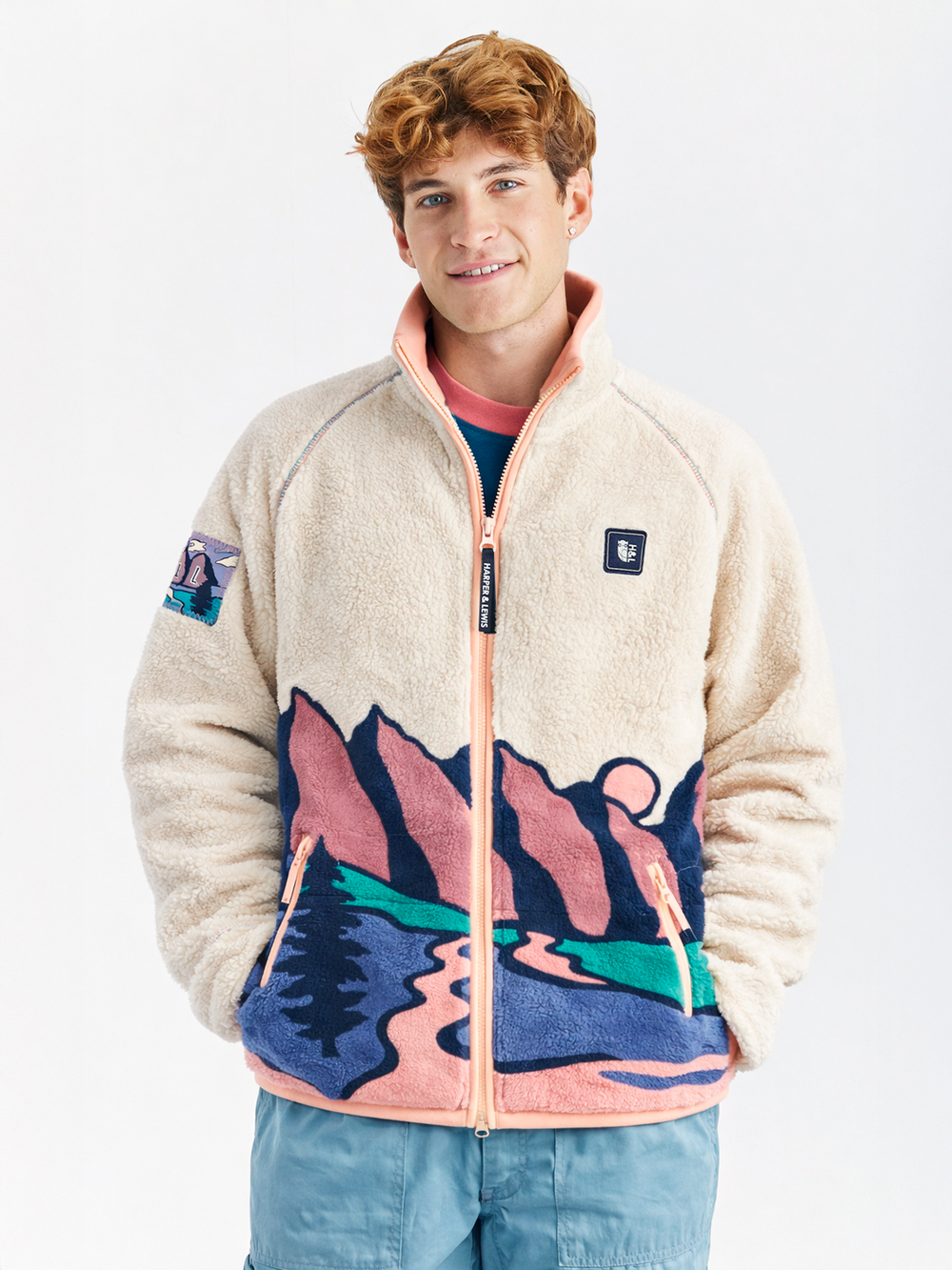 Emerson Retro Pattern Full Zip Sherpa Fleece