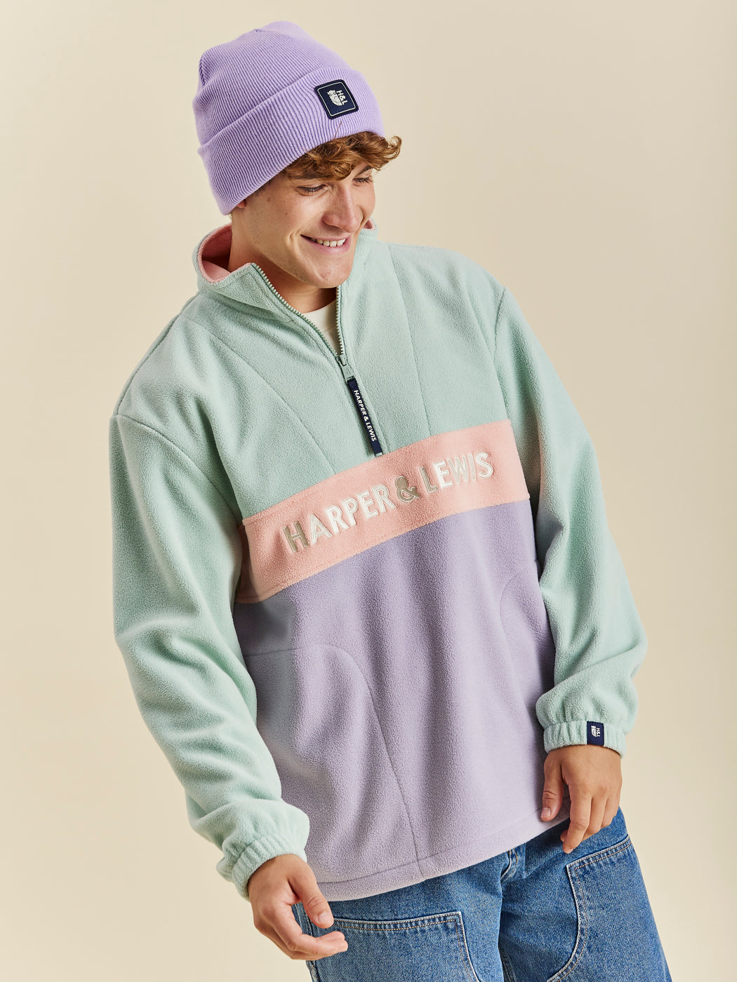 Mellow 1/4 Zip Fleece Light Sage & Light Lilac
