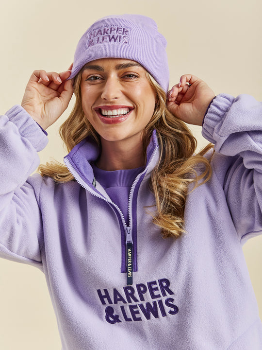 Harper & Lewis Elsa 1/4 Zip fleece in our classic lavender and subtle embroidery on the chest.