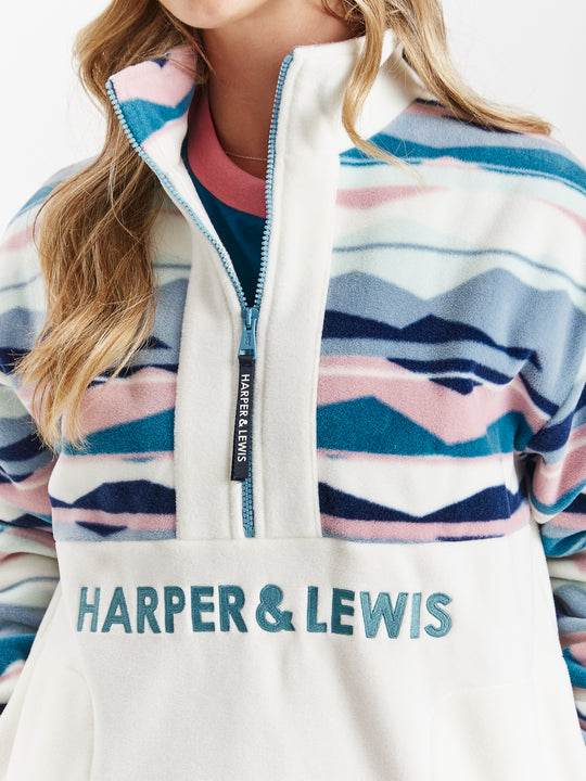 Branded zip puller and blue embroidered Harper & Lewis on the chest of this Women's Fleece.